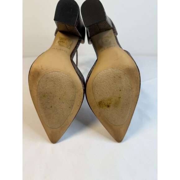 Aldo Nicholes Womens Size 7 Brown Snake Skin Print Block Heel Mary Jane Pumps - Picture 10 of 14